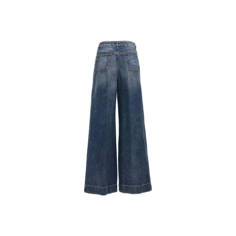 ETRO Logo Embroidered Wide Leg Jeans-1