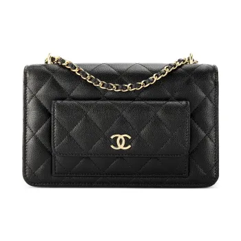 CHANEL Grained Shiny Calfskin Shoulder Bag Crossbody Bag Regular Women's Black