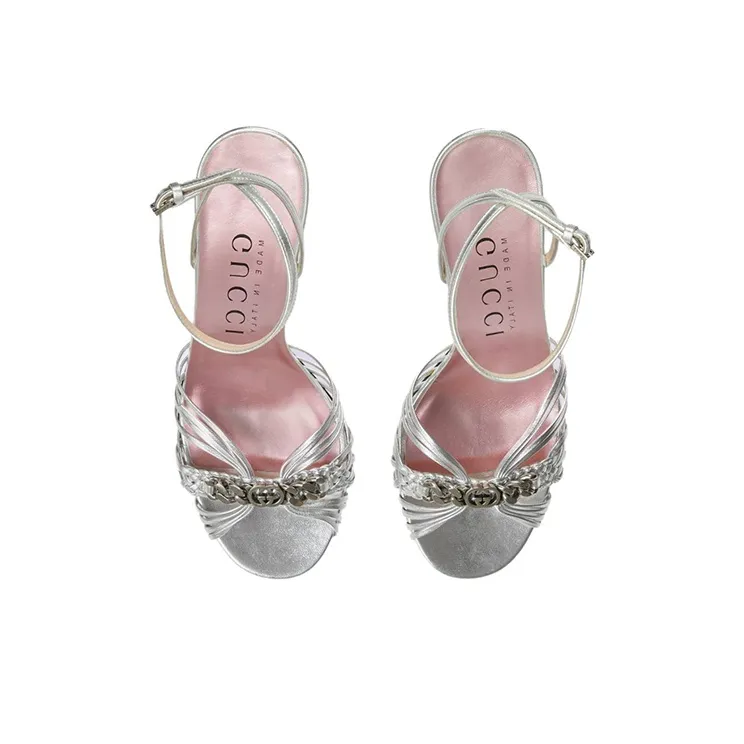 GUCCI One Strap Sandals, Heel Height 9.5cm Women's Silver-3