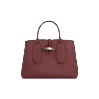LONGCHAMP Roseau Grained Cow Leather Tote Bag Shopping Bag Handbag Medium Size Women's Burgundy