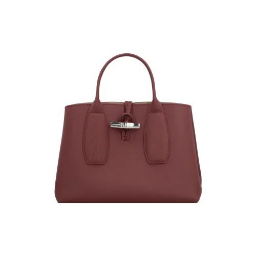 LONGCHAMP Roseau Grained Cow Leather Tote Bag Shopping Bag Handbag Medium Size Women's Burgundy