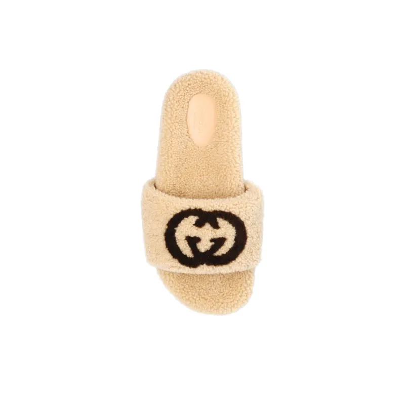 GUCCI Women's Slide 'Interlocking G Merino Wool Light Brown' Women's-4