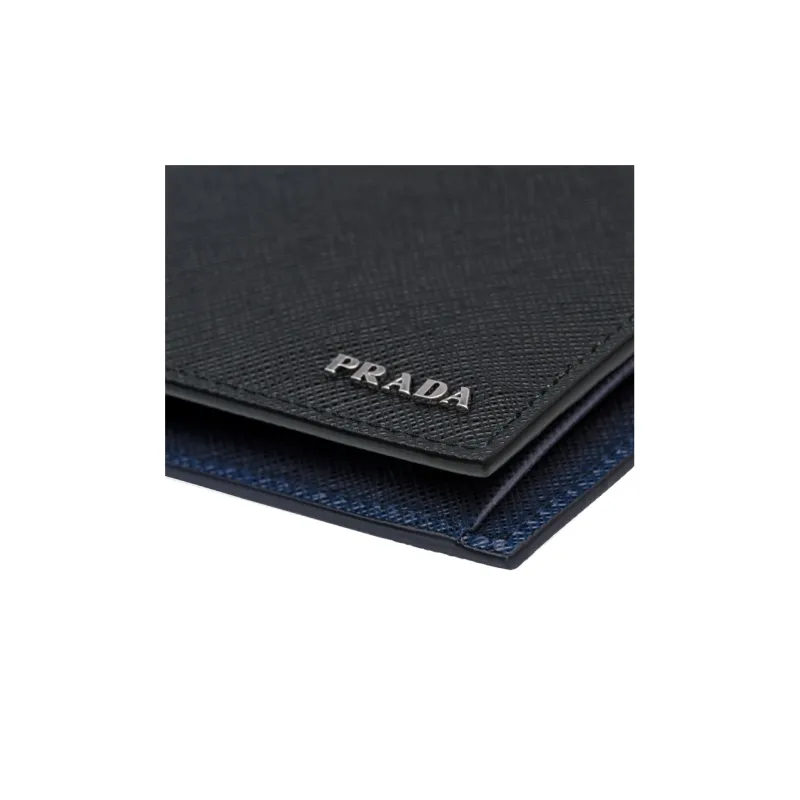 PRADA Saffiano Cow Leather Wallet Men's Black/Navy-4
