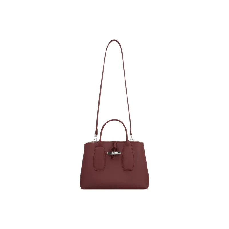 LONGCHAMP Roseau Grained Cow Leather Tote Bag Shopping Bag Handbag Medium Size Women's Burgundy-1