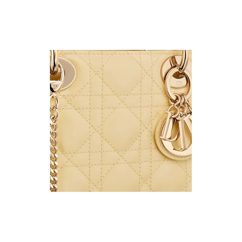 DIOR Lady Dior Patent Leather Cowhide Dior Bag Shoulder Bag Crossbody Bag Handbag Mini Women's Yellow-4