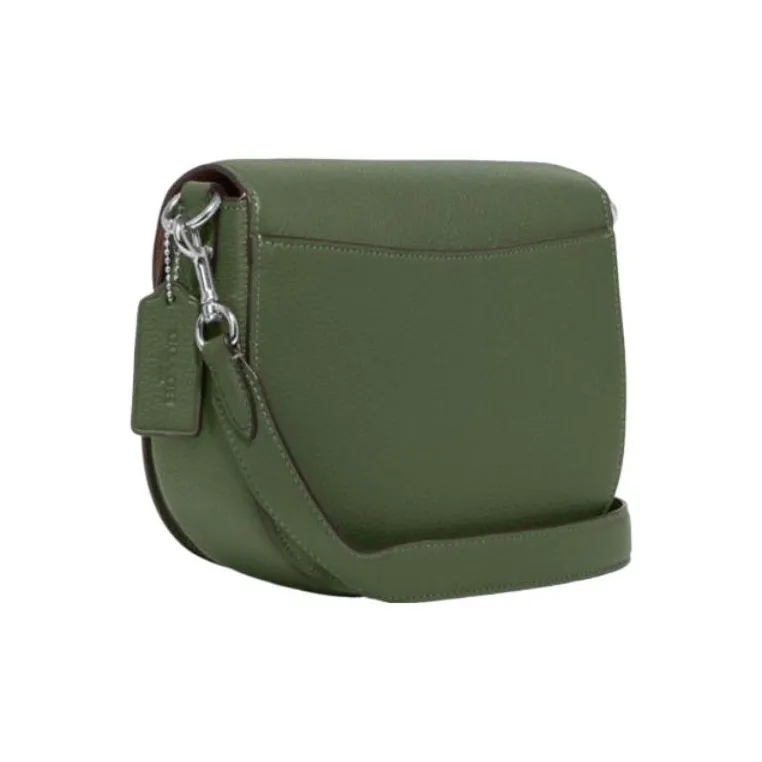 COACH Saddle Pebbled Leather Saddle Bags One Shoulder Handbags Medium Size Women's Green-1