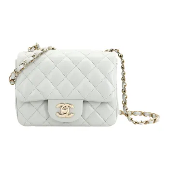 CHANEL Sheepskin Mini Square Flap Bag, Clutch, Shoulder Bag, Crossbody Bag Mini Women's Light Gray Blue