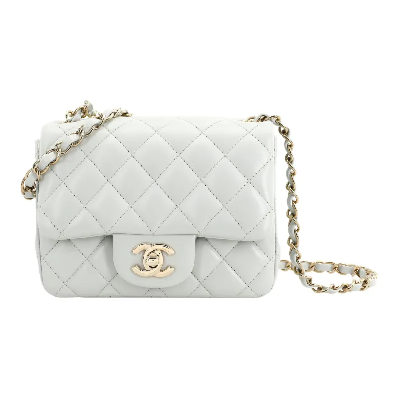 CHANEL Sheepskin Mini Square Flap Bag, Clutch, Shoulder Bag, Crossbody Bag Mini Women's Light Gray Blue-0