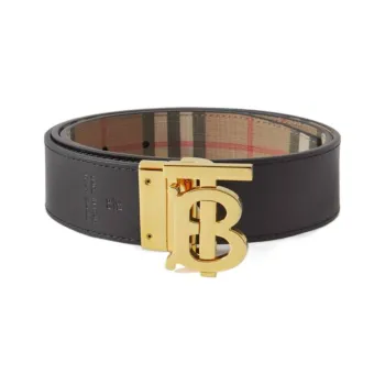 Burberry Classic Logo Reversible Smooth Buckle Calfskin Leather Belts Men's Black Width: 3.5cm