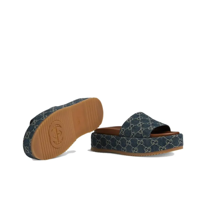 GUCCI Women's Platform Slide Sandal 'Allover Gg Denim' Women's-5