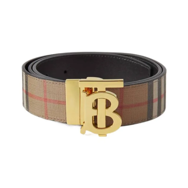 Burberry Classic Logo Reversible Smooth Buckle Calfskin Leather Belts Men's Black Width: 3.5cm-1