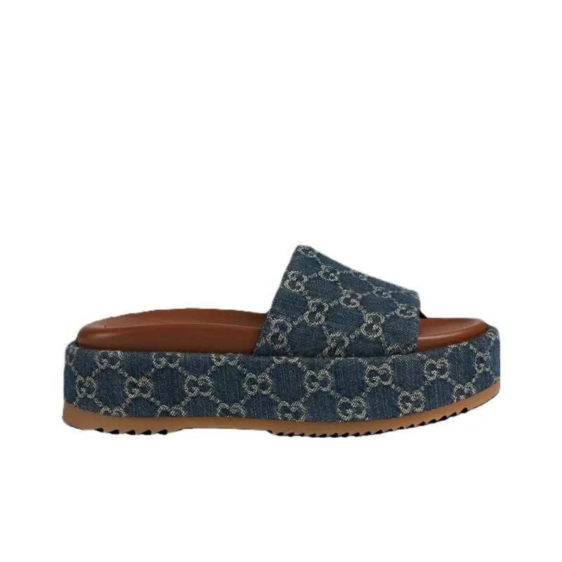 GUCCI Women's Platform Slide Sandal 'Allover Gg Denim' Women's-1