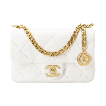 CHANEL Lambskin Flap Bag Shoulder Bag Crossbody Bag Mini Women's White