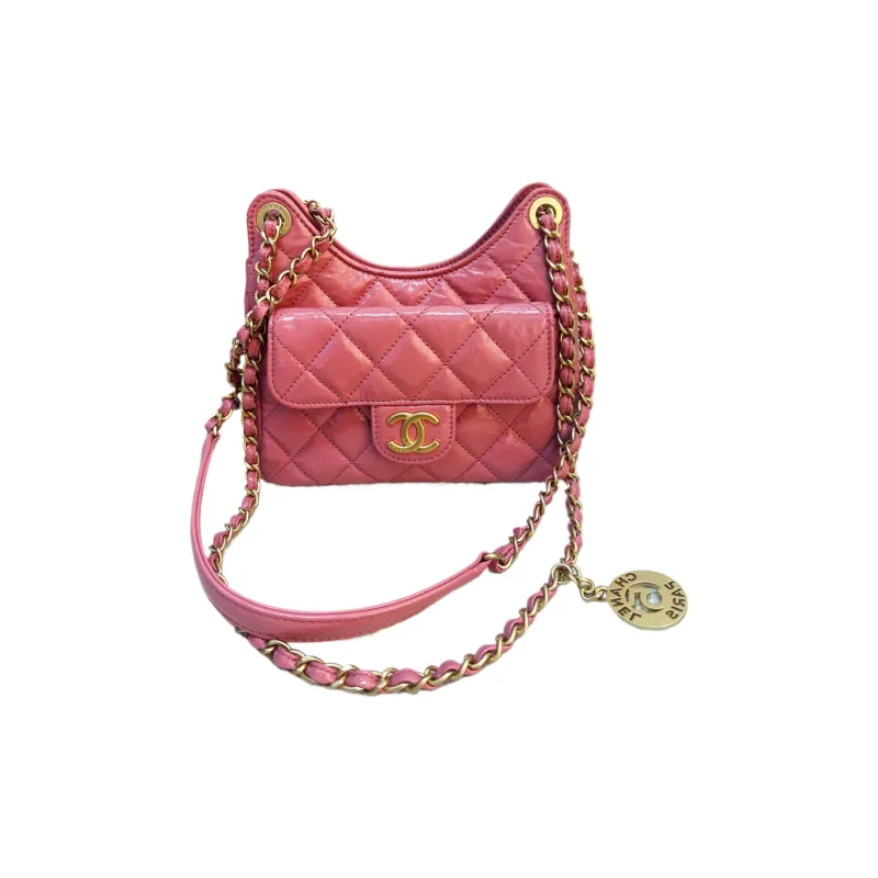 CHANEL HOBO Cow Leather Hobo Bag, Shoulder Bag, Crossbody Bag Trumpets Women's Pink-0