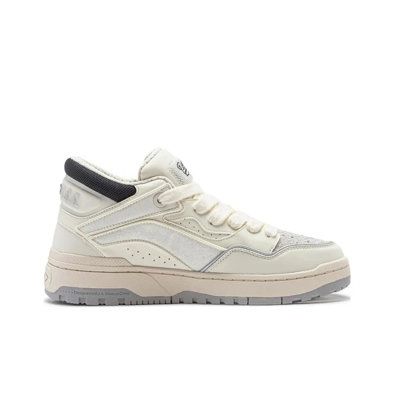 LiNing Wave MID Anti Slip Wear Resistant Mid Top Casual Shoes Men's White Gray-1