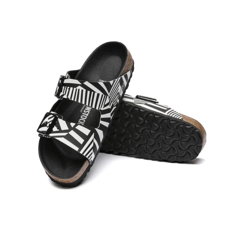 Birkenstock Arizona Slide Slippers Unisex Black White-4