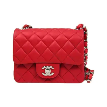 CHANEL Classic Flap CF Sheepskin Shoulder Bag Crossbody Bag Mini Women's Red