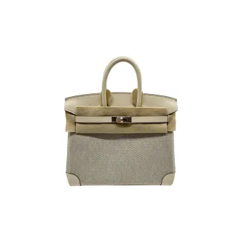 HERMES Birkin Swift Leather With Canvas Bag, Birkin Bag, Handbag Regular Women's Cream White