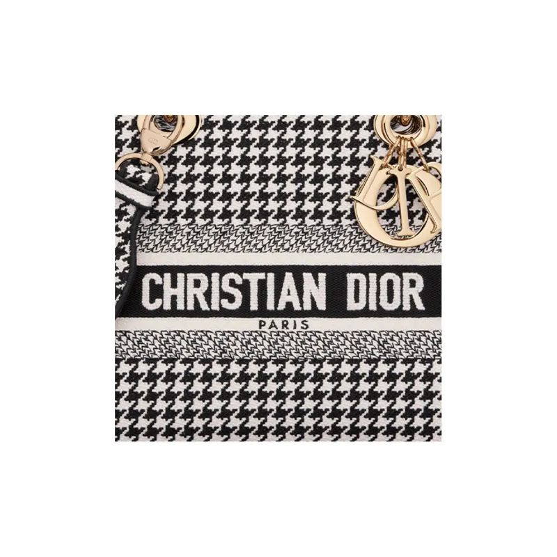 DIOR Lady D Lite Embroidery Lady Dior Bag, Crossbody Bag, Handbag Medium Size Women's Black/White-5