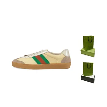 GUCCI G74 Web Low Top Stylish Skateboarding Shoes Men's Brown Green Shopping Bag