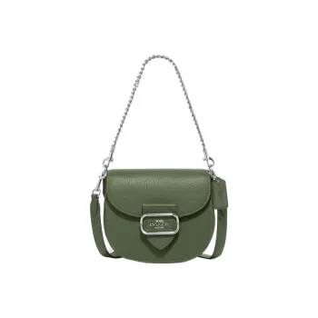 COACH Saddle Pebbled Leather Saddle Bags One Shoulder Handbags Medium Size Women's Green