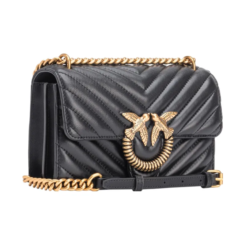 PINKO Sheepskin With Cow Leather Swallow Bag Handbag, Shoulder Bag, Crossbody Bag Mini Women's Black-1