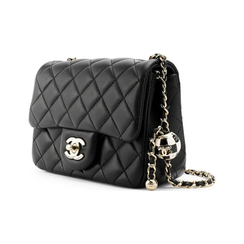 CHANEL Lambskin Flap Bag, Crossbody Bag, Shoulder Bag Women's Black-1