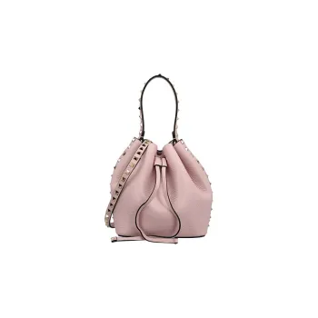 Valentino Rockstud Grain Calfskin Bucket Bag, Handbag, Shoulder Bag, Crossbody Bag Small Size Women's Pink