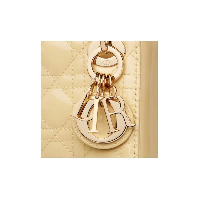 DIOR Lady Dior Patent Leather Cowhide Dior Bag Shoulder Bag Crossbody Bag Handbag Extra Mini Women's Light Yellow-4
