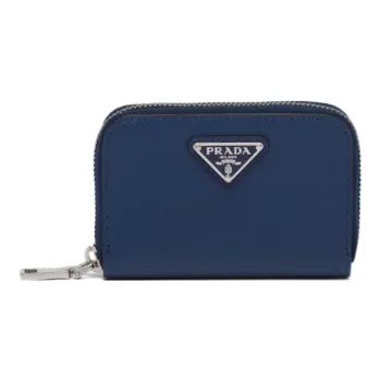 PRADA Saffiano Cow Leather Coin Purses Wallets Men's Marine Blue