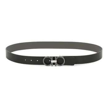 FERRAGAMO Ring Buckle Design Leather Belts Men's Black