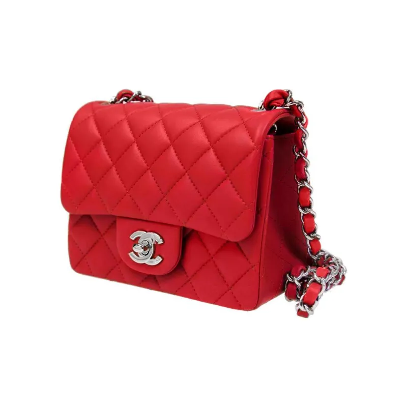 CHANEL Classic Flap CF Sheepskin Shoulder Bag, Crossbody Bag Mini Women's Red-1
