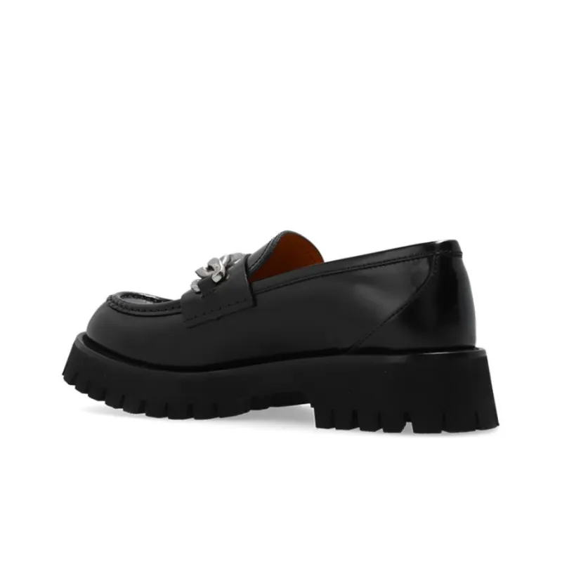 GUCCI Interlocking G-chain Leather Loafers-3