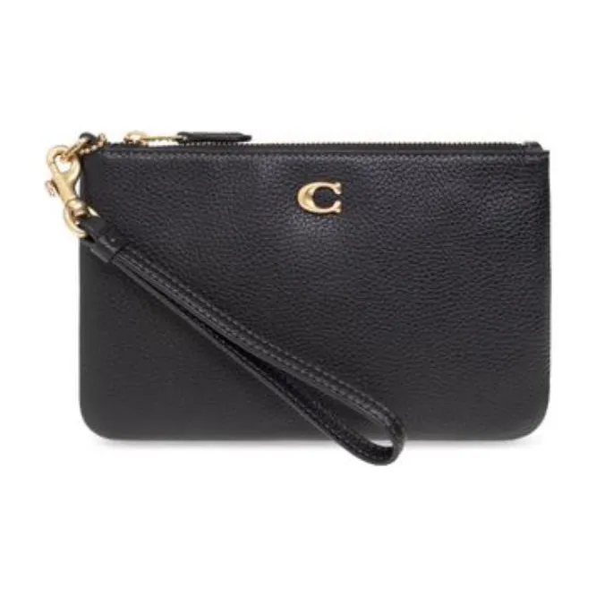 COACH Wristlet Cow Leather Clutch Wrist Bag Trumpets Women's Black-1