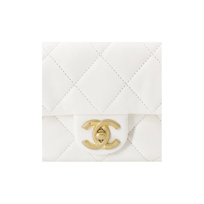 CHANEL Lambskin Flap Bag Shoulder Bag Crossbody Bag Mini Women's White-4