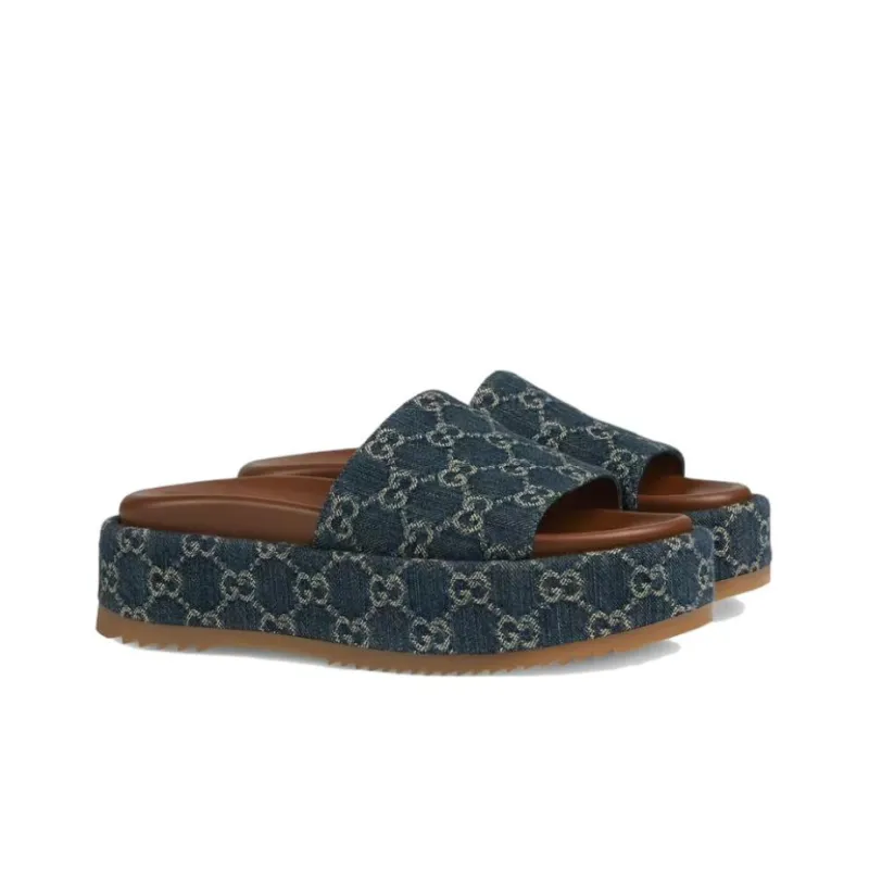 GUCCI Women's Platform Slide Sandal 'Allover Gg Denim' Women's-2