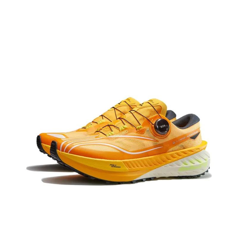 LiNing Cushioned Slip Resistant Abrasion Resistant Low Top Trail Running Shoes Men's Yellow-2