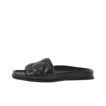 GUCCI Gg Matelasse Slide Black Leather Women's