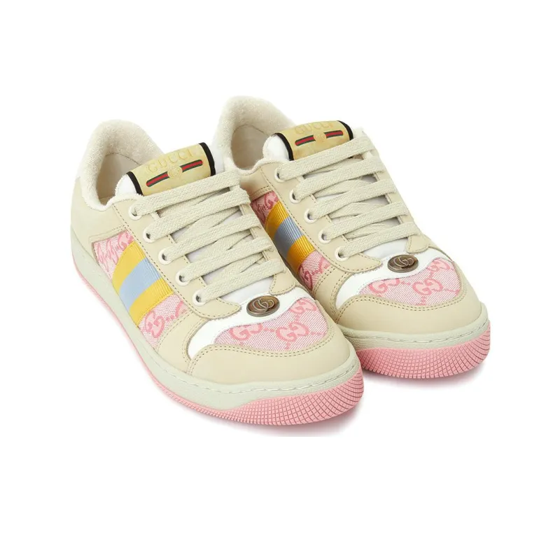 GUCCI Screener Distressed Shoes Stylish Skateboarding Shoes Women's Beige-2