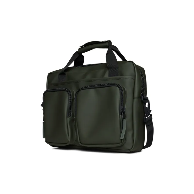 Rains Polyurethane Travel Bag Handbag Crossbody Bag Briefcase Large Size Unisex Black/Green-6