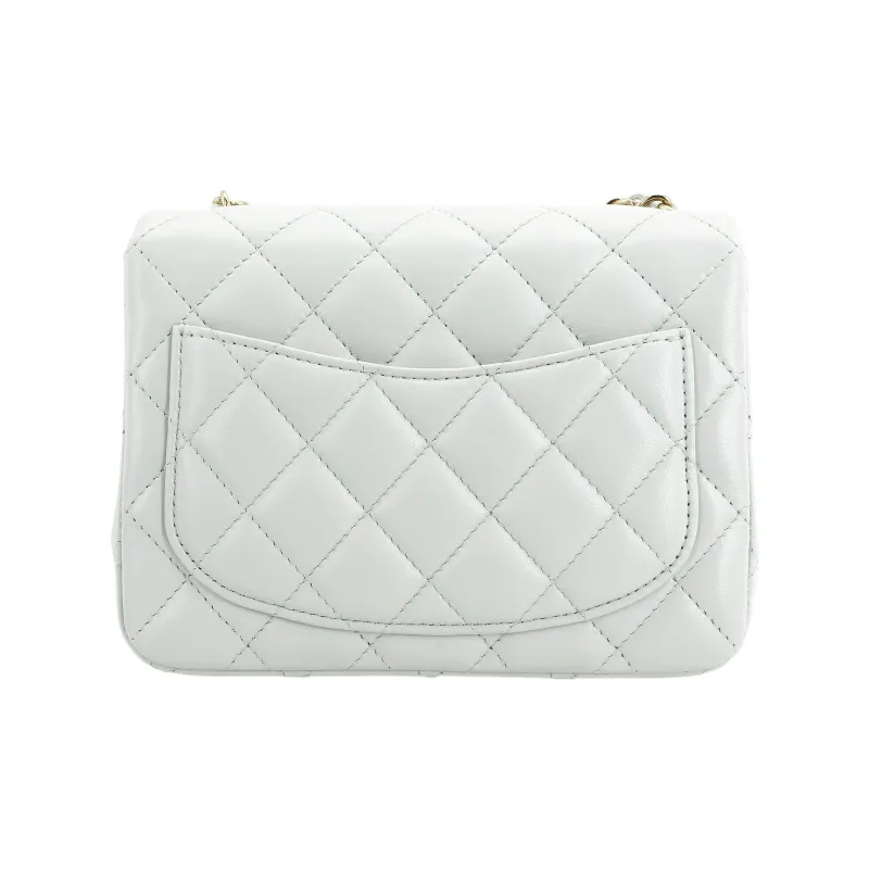 CHANEL Sheepskin Mini Square Flap Bag, Clutch, Shoulder Bag, Crossbody Bag Mini Women's Light Gray Blue-2