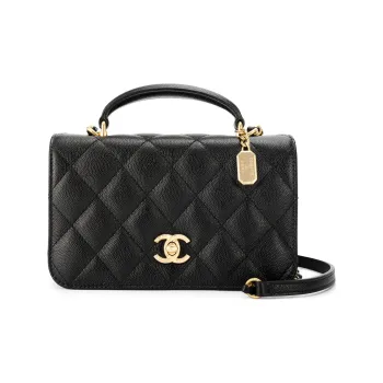 CHANEL Litchi Grain Cow Leather Mouth Cover Bag Shoulder Bag Crossbody Bag Handbag Mini Women's Black