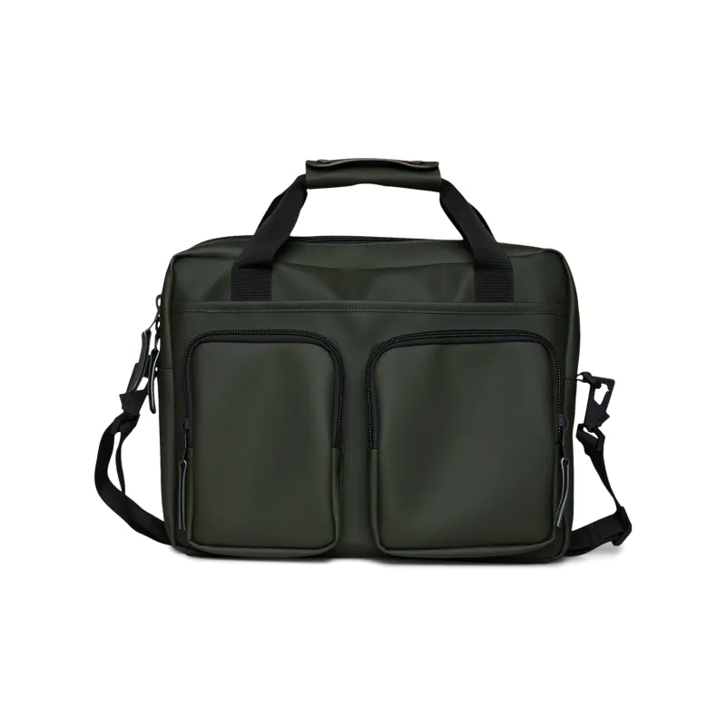 Rains Polyurethane Travel Bag Handbag Crossbody Bag Briefcase Large Size Unisex Black/Green-5