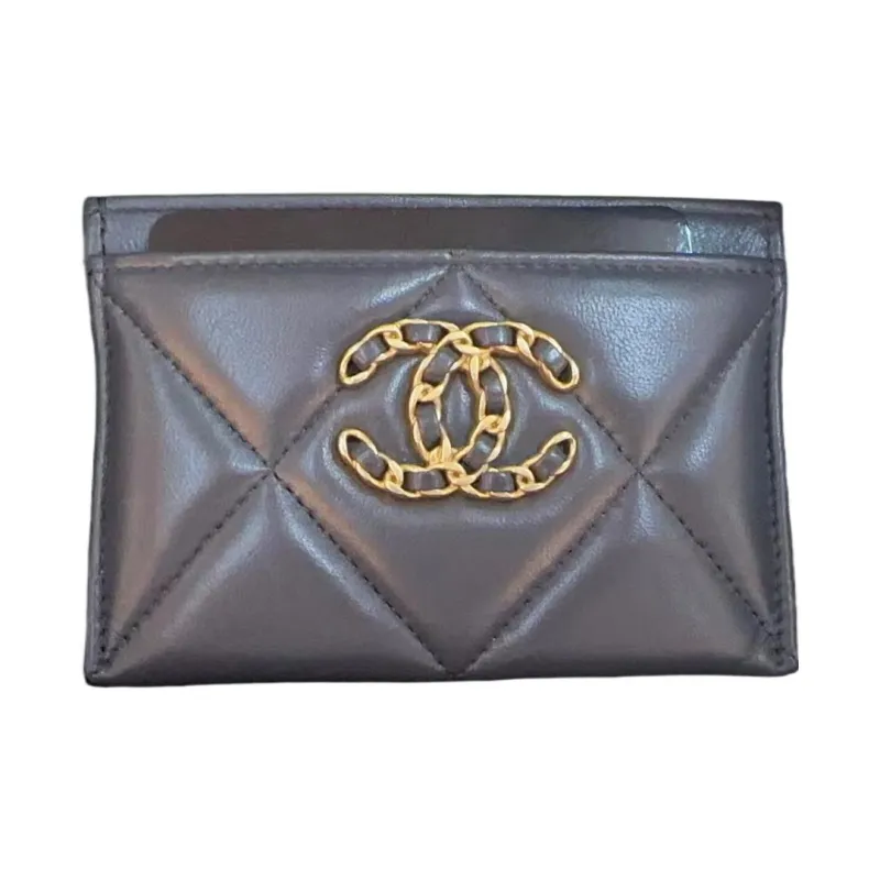CHANEL 19Bag Lambskin Card Sleeve Card Holder Women's Dark Gray-0