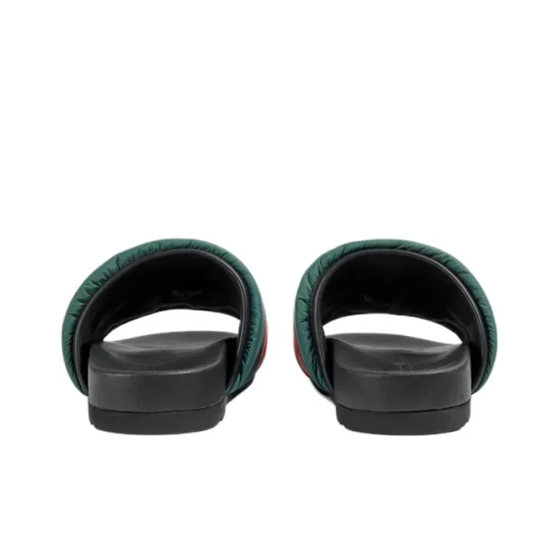 GUCCI Padded Web Slide Green Red Web Women's-4