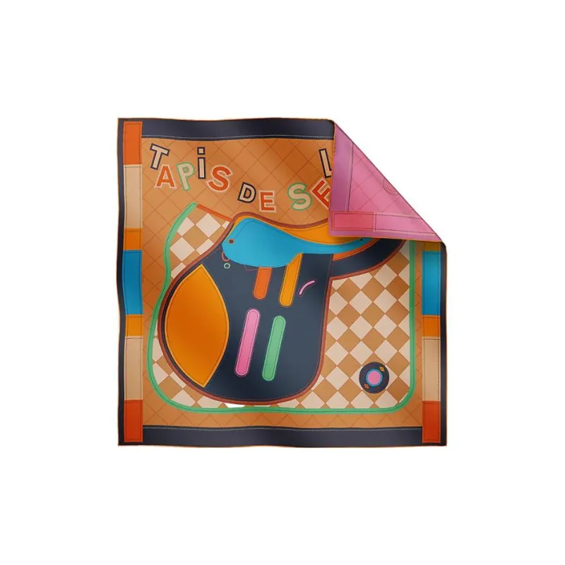 HERMES Tapis De Selle Silk Scarves Women's Yellow-1