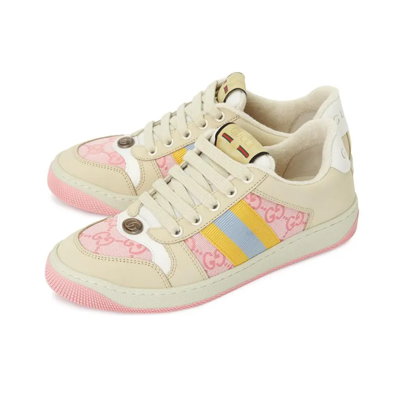 GUCCI Screener Distressed Shoes Stylish Skateboarding Shoes Women's Beige-1
