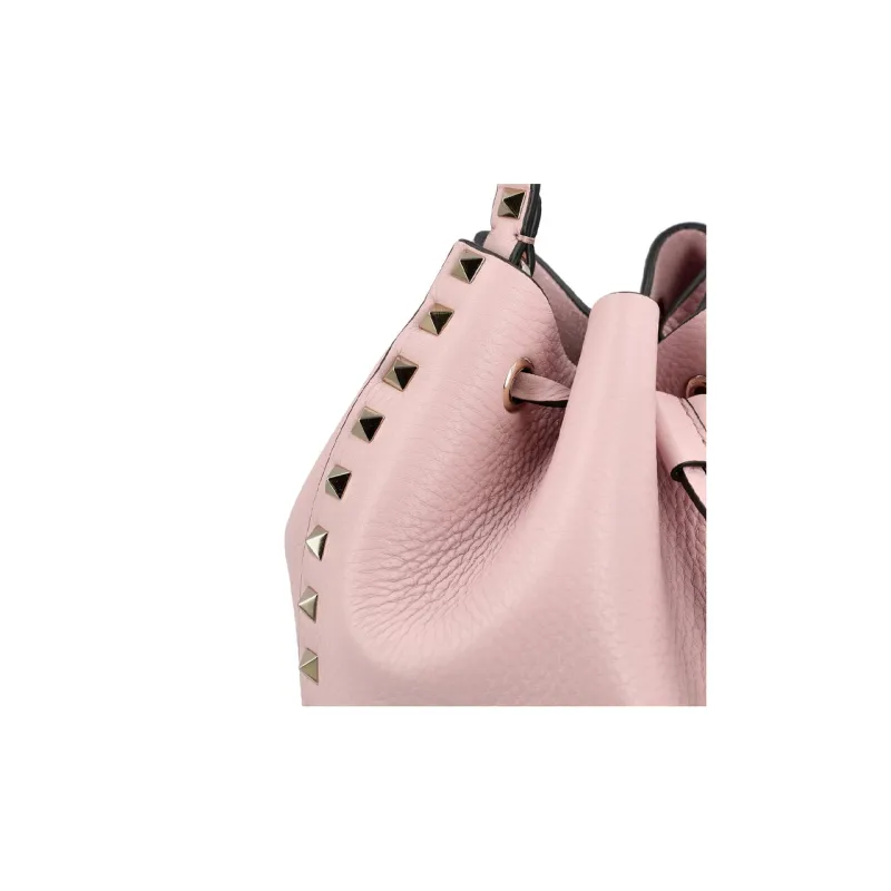 Valentino Rockstud Grain Calfskin Bucket Bag, Handbag, Shoulder Bag, Crossbody Bag Small Size Women's Pink-3