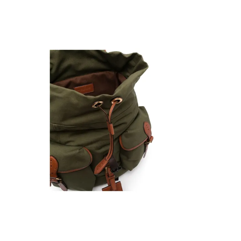 Polo Ralph Lauren Fabric With Calfskin Backpack Men's Olive Green-3