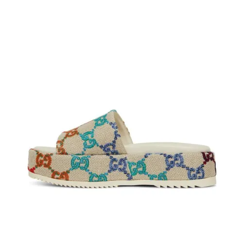 GUCCI GG Linen Fabric Platform Sandals Women's